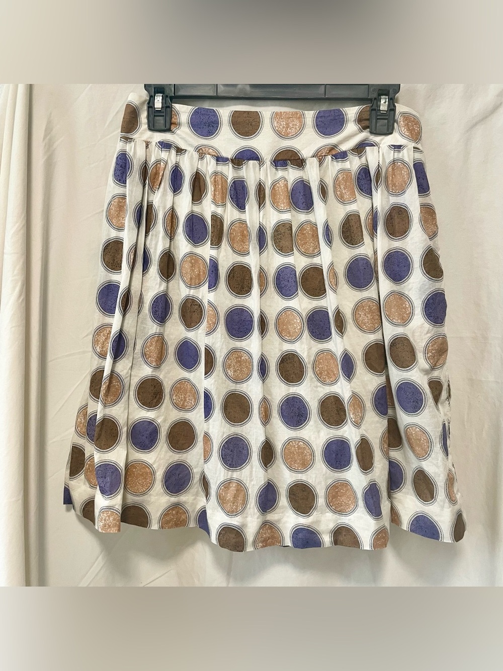 White Circle-Print Skater Skirt in Purple & Brown